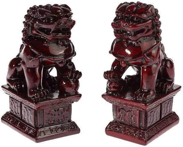 Lachineuse - Red Lions - Fu Dogs Figurines - 10.5 x 6 x 4 cm - Asian Decoration - Feng Shui gift for Home Office, Indoor