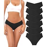 Riozz Seamless Bikini Cheeky Panties for Women Soft V-Cut No Show Hipster Breathable Stretch Invisibles Panties 6 Pack S-XL