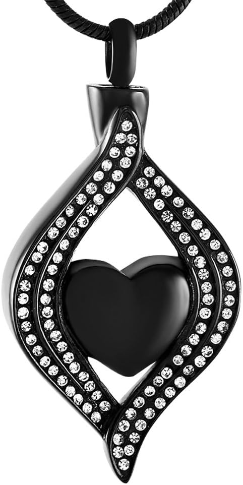 Peerless Pieces Urn Necklace Cremation Memorial Keepsake Stainless Steel 18" Mom Black Heart #26