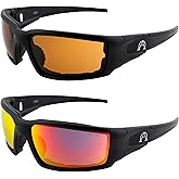 Alpha Omega AO5 Motorcycle Sunglasses Foam Padded Riding Safety Glasses Z87.1 for Men or Women 2 Pairs Black Frames w/Amber & Red Mirror Lenses