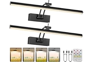Yuichoy 2 Pack Picture Lights for Wall Battery Operated, 16 inch Wireless Art Lighting for Painting, 6 Colors Picture Frame Lights with Remote, Dimmable 5200mAh Gallery Light, Black