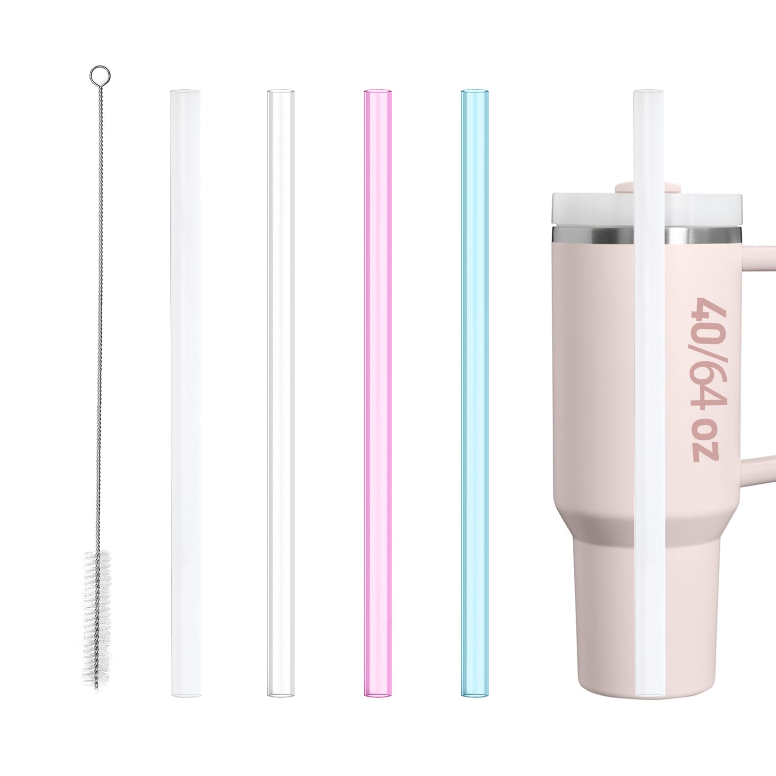 Photo 1 of MOLOVA 4 Pack Reusable Straw for Stanley Cup 14/20oz | 30 oz | 40/64oz, Replacement for Stanley Straw?Food Grade & BPA Free?Clear/White/Pink/Blue?40/64oz?