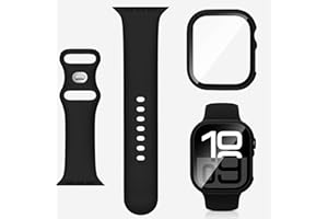 POLYJOY Silicone Band with Case Compatible with Kids Apple Watch Band, Soft Sport Strap and Protective Cover with Tempered Glass for iWatch Series 11 10 9 8 7 6 5 4 3 2 1 SE3 SE2 SE 38/40/41/42/44/45/46mm