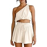 Imily Bela Womens 2 Piece Outfits Linen Matching Sets Two Piece Crop Tops and Paper Bag Waist Shorts Sets 2025 Summer Outfits