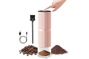 Portable Electric Conical Burr Coffee Grinder, USB-C Rechargeable Cordless Handheld, Adjustable Settings & Auto-Stop, Metal Shell for Travel, Camping, Home Espresso & French Press - Pink