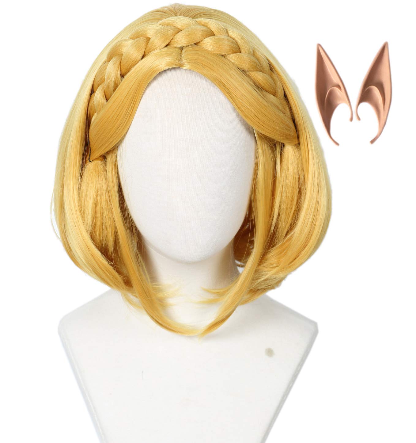 Linfairy Womens Short Blonde Wig Halloween Cosplay Wigs with 2 Elf Ear