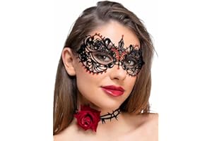Tgirls Lace Mask for Women Rhinestone Sexy Masquerade Masks Costume Party Lace Face Mask Halloween Eye Mask (Red)