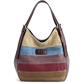 CORIOS Women Canvas Shoulder Bag Multi-Colour Striped Handbag Large Capacity Top Handle Bag Casual Hobo Bag Tote Bag