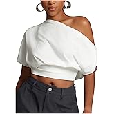 SHENHE Women's Off Shoulder Short Sleeve T Shirt Cinched Waist Crop Top Tee Streetwear