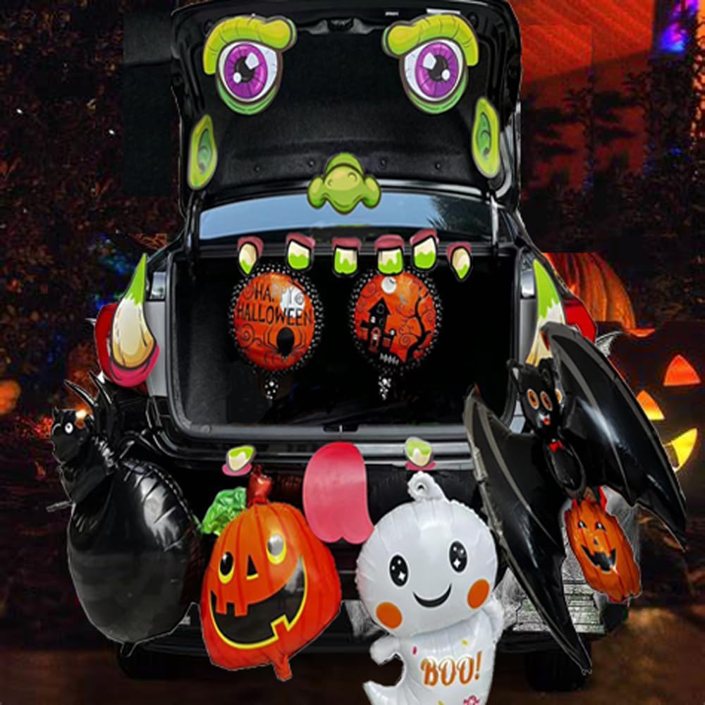 Garage Door Decorations - ZEIXITOO Halloween Trunk or Treat car Decorations kit with Balloon,Monster Trunk for car SUV Archway Garage Decoration, Wall Sticker with Eyes, Teeth for Halloween Party Outdoor Decor