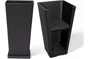 LA JOLIE MUSE 20 Inch Tall Black Planters, Rectangular Outdoor Planters Set of 2, Tapered Planters with Shelf Insert for Front Door,Large Garden Flower Pots