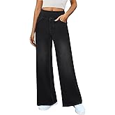 DLOODA Women's Wide Leg Jeans High Waisted Stretchy Denim Pants Elastic Waist Pull On Sweatpant Jeans Trendy Baggy Loose