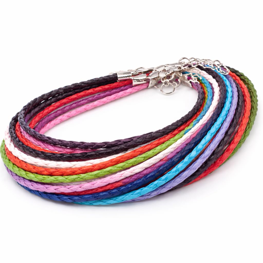 Perlin Leather Necklace 10 Pieces Jewellery Cord Chain with Lobster Clasp and Extension Chain Braided Necklaces for DIY Jewellery Making C62