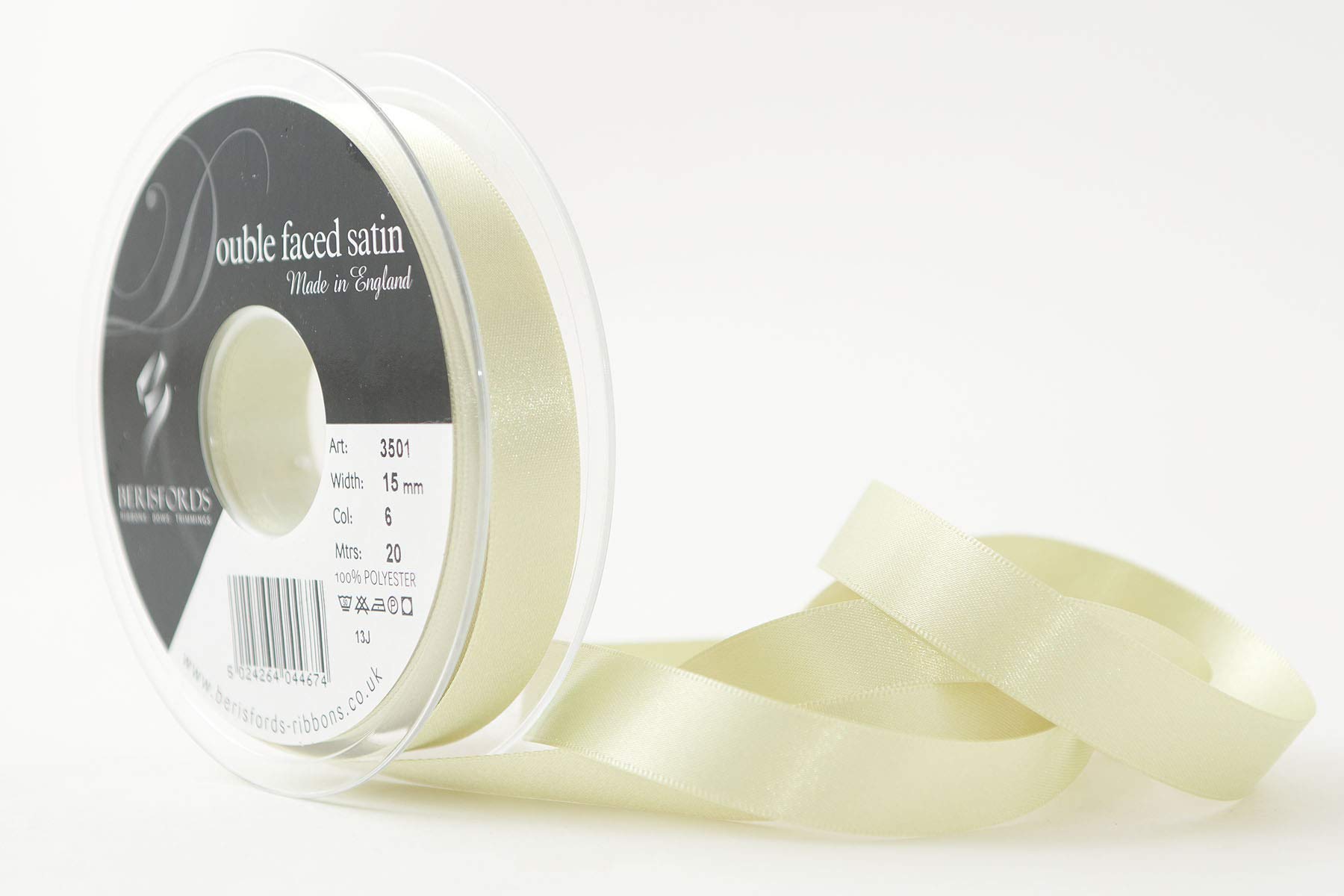 Berisfords Double Satin Ribbon, Lime, 15 mm