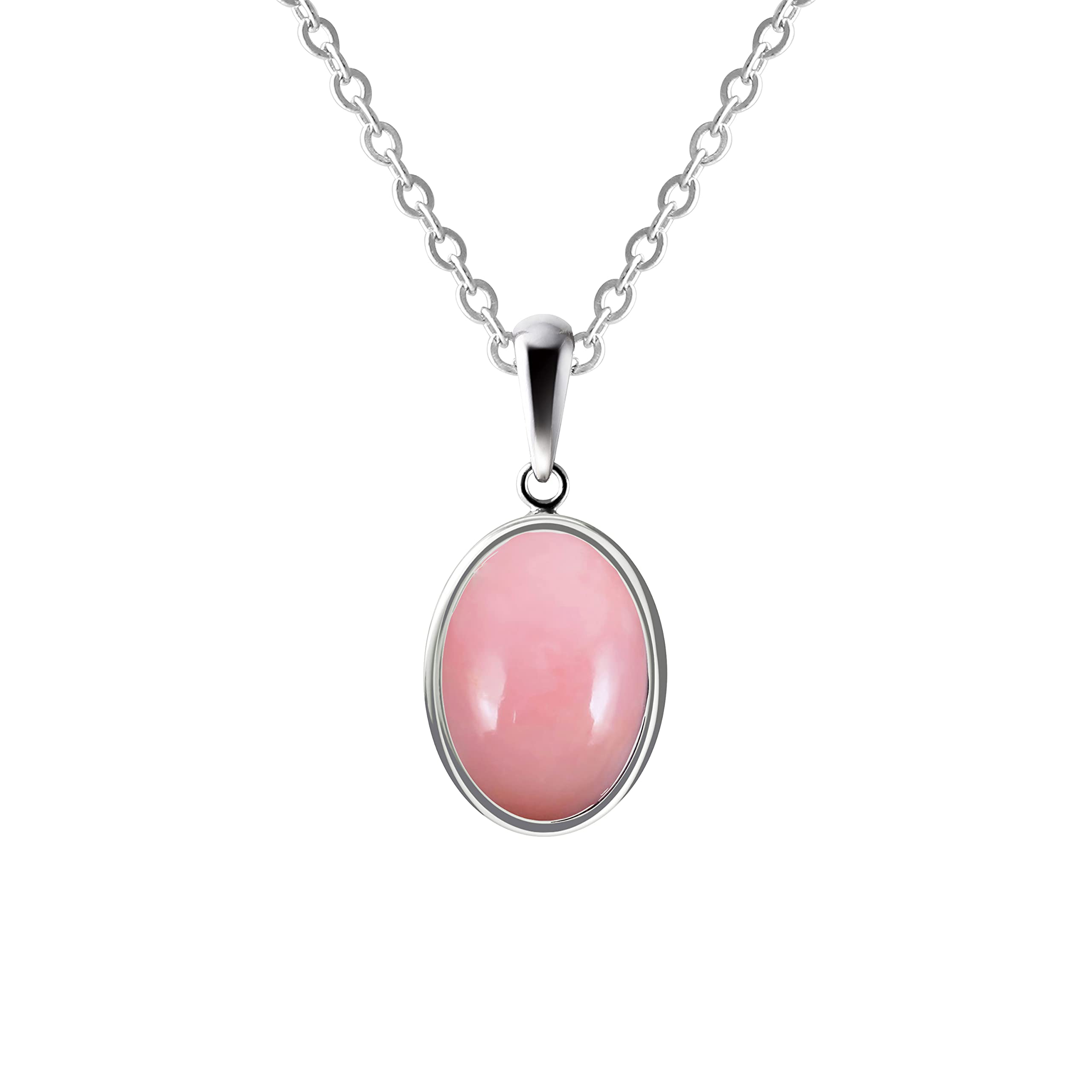 Franki Baker Pink Opal Oval Gemstone Pendant Necklace on Sterling Silver. Small & Delicate. Length: 50cm