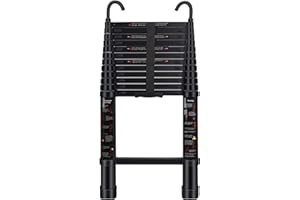 ARCHOM Telescoping Ladder 12.5 FT - Aluminum Telescopic Ladder with Hooks - Folding Extension Ladders for Home Work Loft Roof Attic RV Ladder with EN131 Certification - 330lbs Max Capacity (Black)