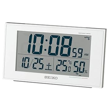 【クリックで詳細表示】セイコークロック 置き時計 01：白パール 本体サイズ：8.5＆times；14.8＆times；5.3cm 電波 デジタル カレンダー 快適度 温度 湿度 表示 BC402W