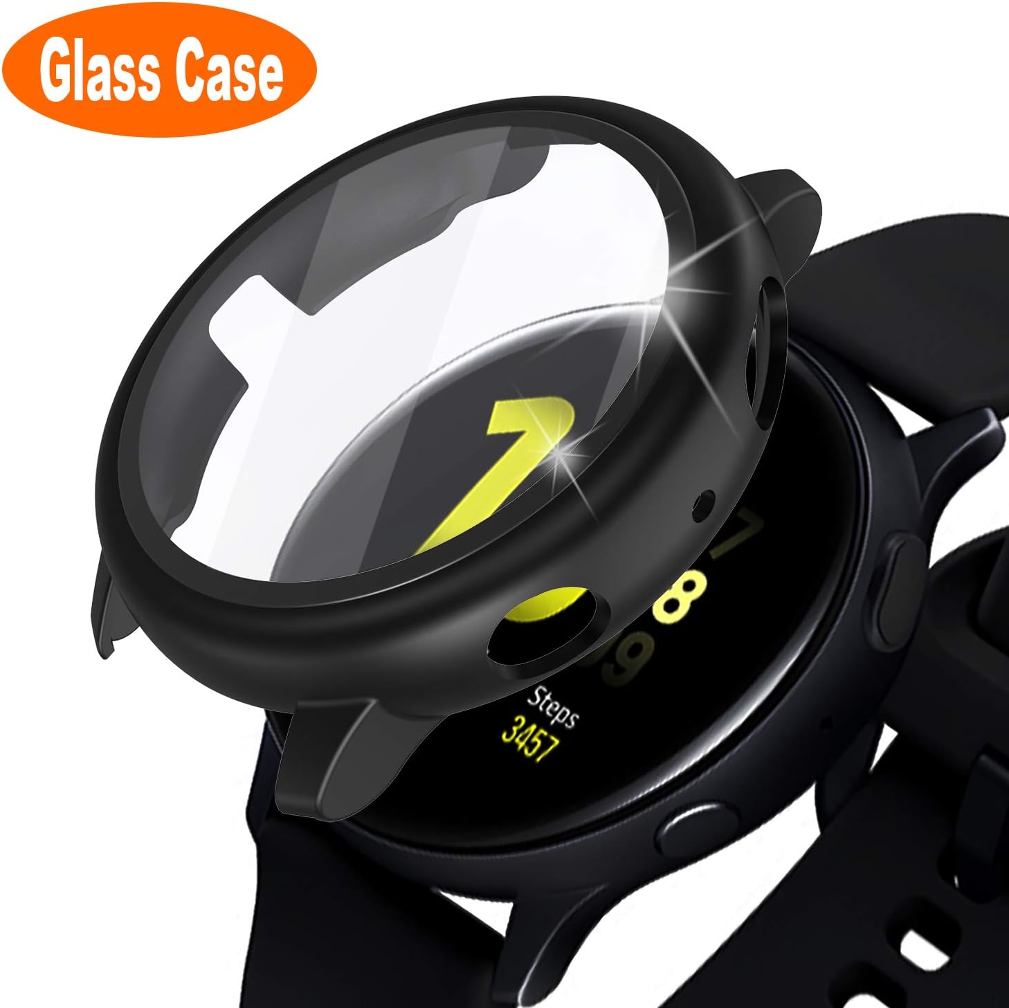 Amazon Com Screen Protector For Galaxy Watch Active 2 Case 44mm With Tempered Glass Screen Protector Matte Black Hard Cover Bumper Case Full Protective Glass Screen Protector For Samsung Galaxy Watch Active 2