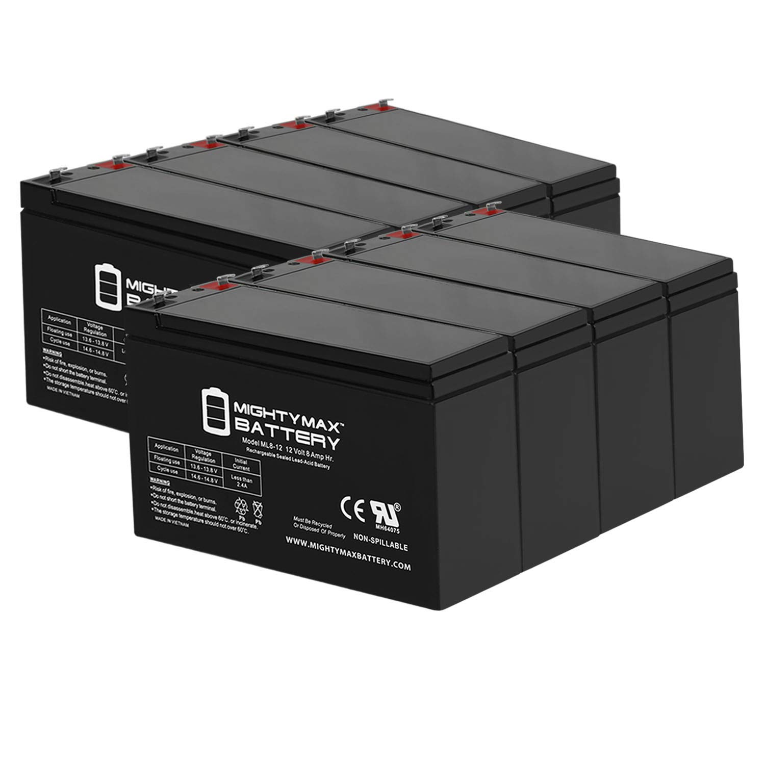 ML8-12 - 12 Volt 8 AH SLA Battery - Pack of 8