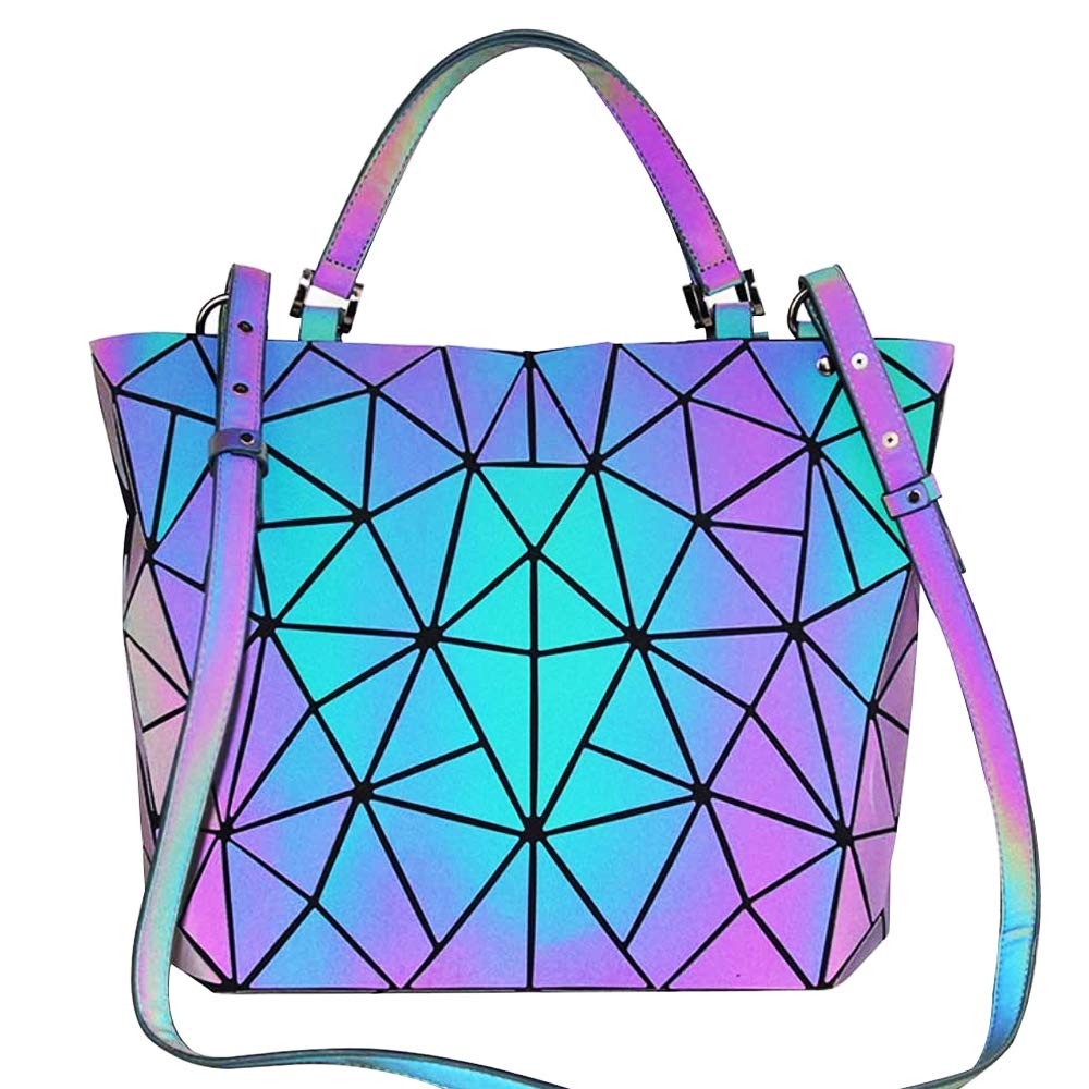 BestoU Geometric Grid Holographic Handbags for Ladies, Color Changing Ladies Purse PU Leather Shoulder Bag (color 2)