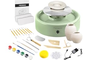 MZOKUU Mini Pottery Wheel Kit - 6" Pottery Wheel for Kids, Teens & Adults Beginners, 2 Lb Air Dry Clay & 18PCS Clay Tools Included, Crafts for Home DIY, Ceramic Work & Art Creatio