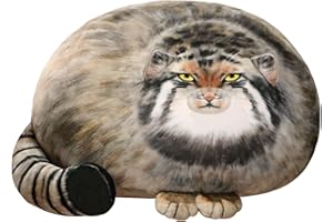 SQEQE Pallas Cat Plush, Cute Cat Stuffed Animals, Soft Stuffed Kitten Body Pillow Plush Gift for Kids Birthday(Steppe Cat,18 inch)