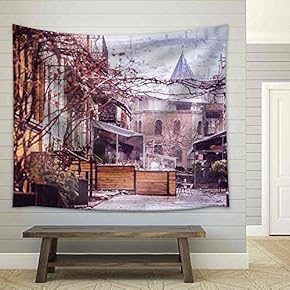 View of Tbilisi Old Town Sololaki in Winter While Snow. Toned Picture - Fabric Wall Tapestry Home Decor - 51x60 inches