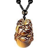 Chiorgone Natural Tiger Eye Pendant - Chinese Zodiac Amulet for Good Luck & Protection - Healing Crystal Necklace Charm.