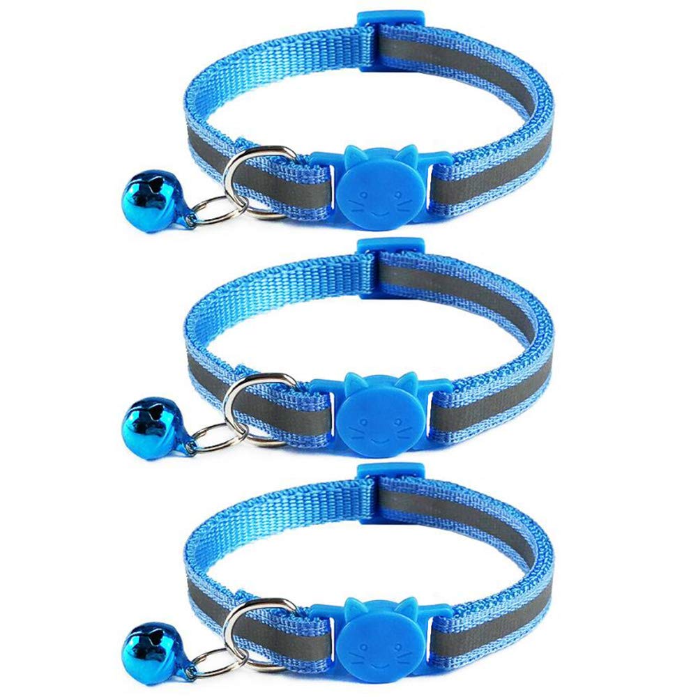 Tafeiya 3x Reflective Design Adjustable Cat Collars More Safety Quick Release Safety Buckle with Bell (Sky Blue)