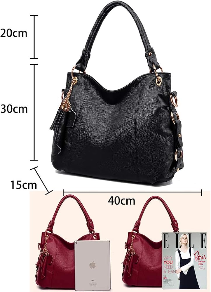 Kris Anna Womens Tassel Shoulder Bag Hobo Handbag Black - Image 4