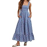 Women Bohemian Graphic Maxi Dress Spaghetti Strap Flowy Cami Dress Floral Tiered Sundress Y2K Summer Beach Dresses
