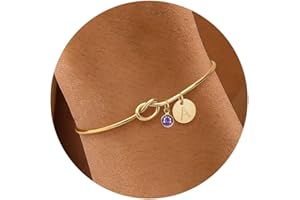 KAERUN Initial Birthstone Gold Bracelets for Women Trendy 14K Gold Plated Letter A-Z Initial Charm Bracelet Tie the Love Knot Adjustable Cuff Bangle Birthstone Bracelets Birthday Bridesmaid Proposal Gifts