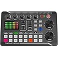 Live Sound Card, Mini Sound Mixer Board with 16 Effects and Voice Changer, Noise Reduction Bluetooth Live Sound Card Audio Mixer for Live Streaming, Podcast(Black,190 * 118 * 28mm)
