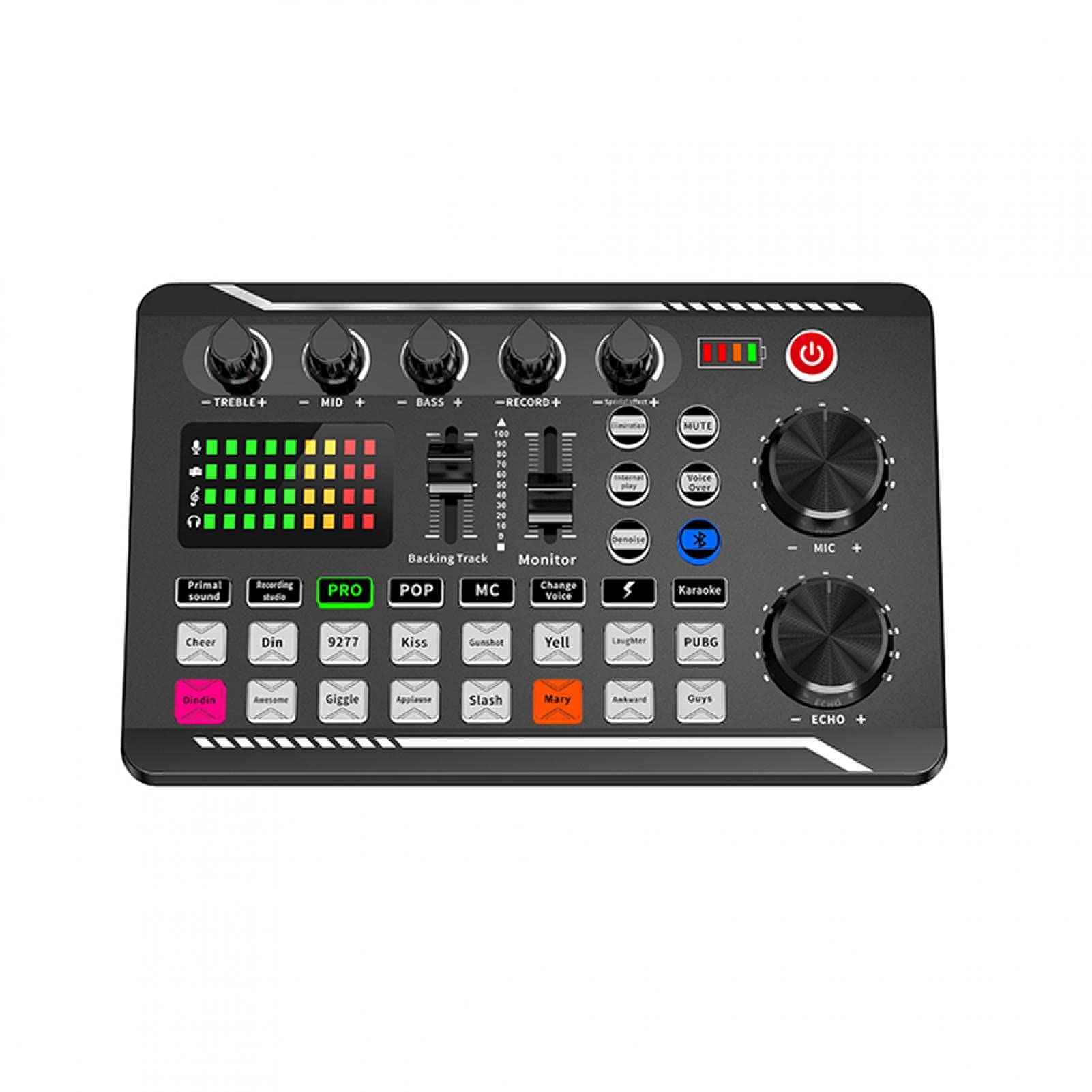 Live Sound Card Bluetooth Sound Card Audio Mixer with 16 Sound Effects for Phone/Computer, for Music Recording/DJ