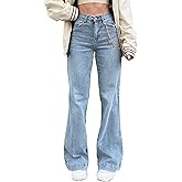LQI Women's High Waist Baggy Boyfriend Jeans Distressed Wide Leg Denim Pants