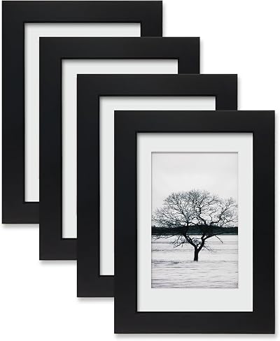 Egofine 6x4 Photo Frames Set of 4 Solid Wood Black Matte Finish