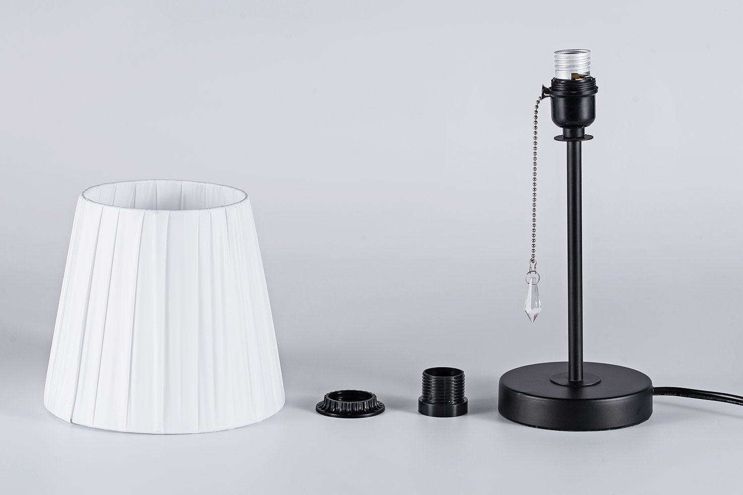 Lanros Nylon Shade Small Table Lamp With Crystal Pull Chain Switch And Metal Lamp Base Hotel Simple Style Night Stand Lamps And Modern Bedside Light For Girls Bedrooms Living Room Table Lamps