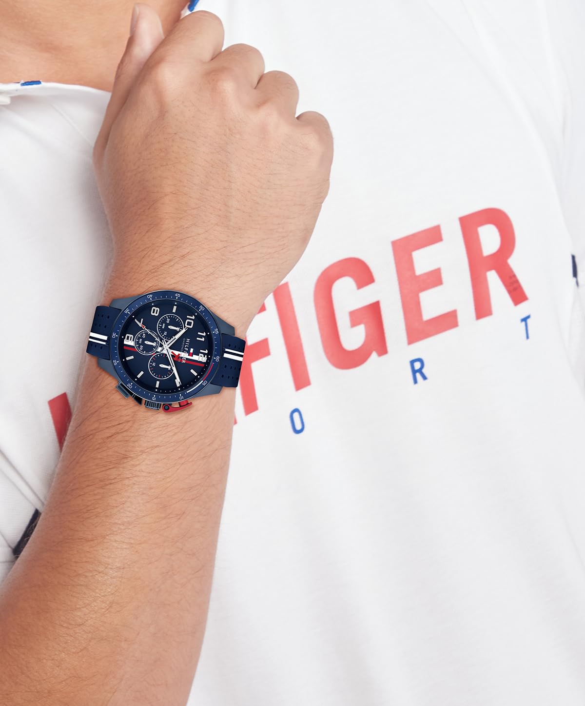 Tommy Hilfiger Men's Chronograph Watch - Racing-Inspired, Sporty Design - Silicone Strap - 5 ATM Water Resistance - Bold and Stylish Timepiece - Gift for Him - 46mm