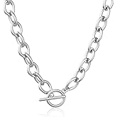 CHESKY 14K Gold Plated Chunky Necklace for Women, Trendy Paperclip Chain Necklace Thick Cross Heart Pendant Necklace Layered Herringbone Cuban Link Chain Toggle Necklaces Non Tarnish Jewelry