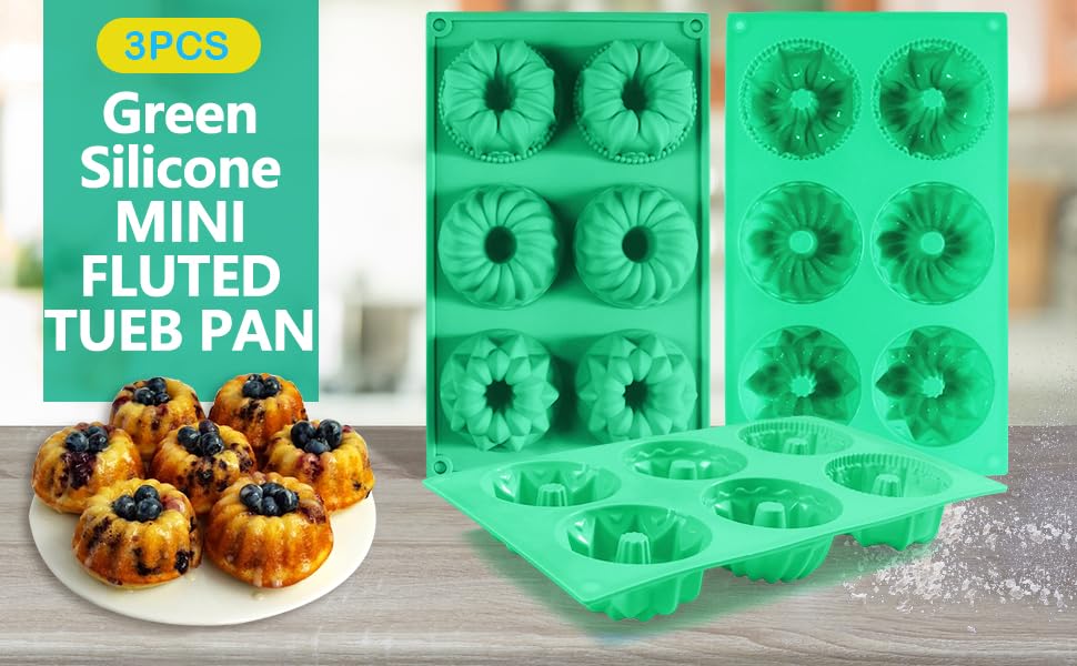 Zorazio 6-Cavity Fluted Tube Cake Pan,3Pcs Silicone Cake Pan, Non-stick Mix Mini Baking Mold for Cupcake Cornbread Brownie Jello