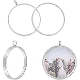 UNICRAFTALE 2Pcs Memory Locket Pendants 304 Stainless Steel Flat Round Charms Glass Floating Charm Crystal Photo Frame Locket Pendants for Necklace Jewelry Making