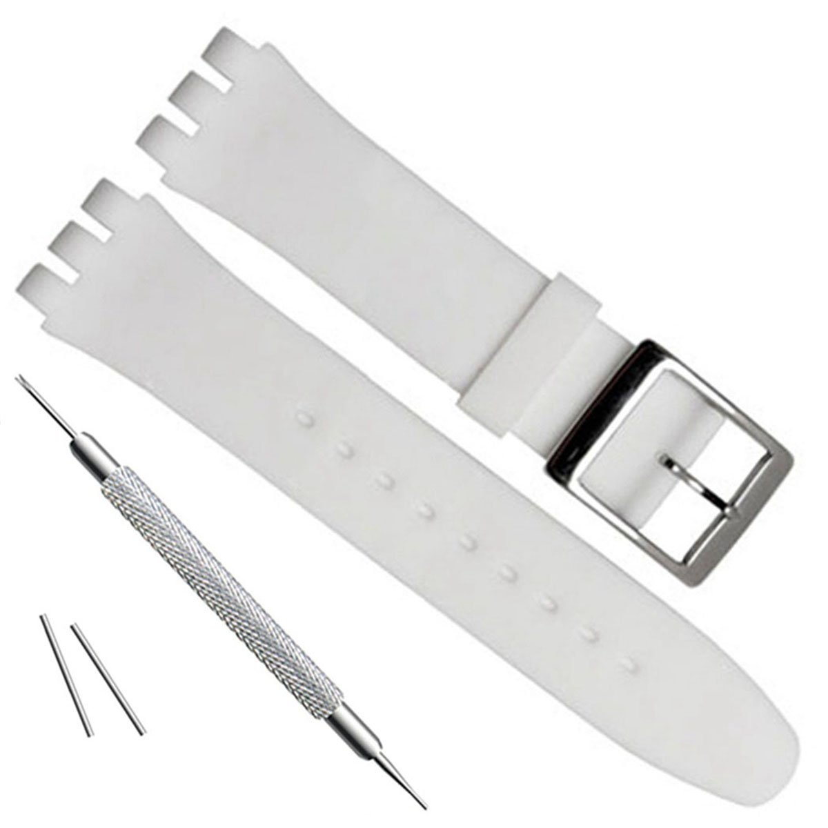 Green Olive Silver Plated Stainless Steel Buckle Waterproof Silicone Rubber Watch Strap Watch Band (19mm, White)