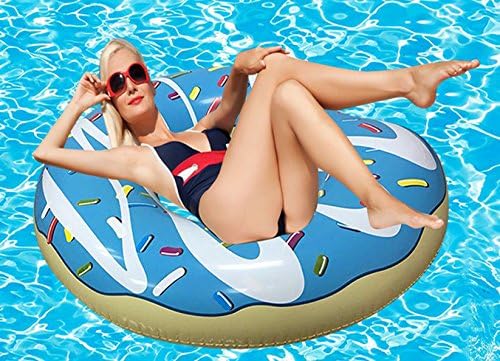 RIFFSPHERES Gigantic Donut Pool Float Toy - (Blue Giant Inflatable Donut Pool Floats Tube Rafts with Frosting) Great Idea
