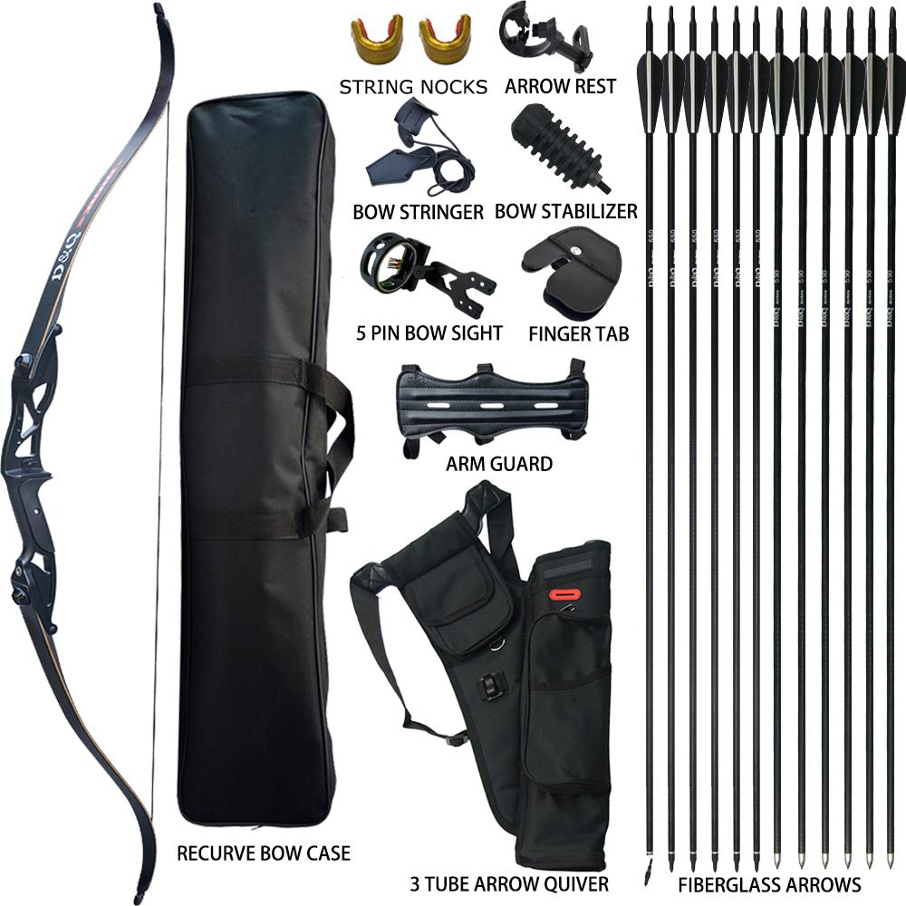 d&q hunting recurve bow and arrow set for adults kit archery hunting shooting target practice competition survival takedown longbow package 30 35 40 45 50 lbs right handed with bow case stringer arrow