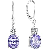 Inpasne Oval Dangle Drop Earrings for Women 925 Sterling Silver Leverback Earrings Birthstone Jewelry Gifts for Her