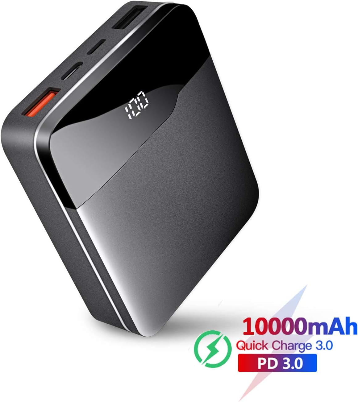 Portable Charger 10000mAh PD 3.0 Power Bank QC 3.0 18W USB C External Battery Pack Dual-Input and Tri-Output Cell Phone Charger Battery with LCD Display for iPhone, Samsung Galaxy and More (Black)