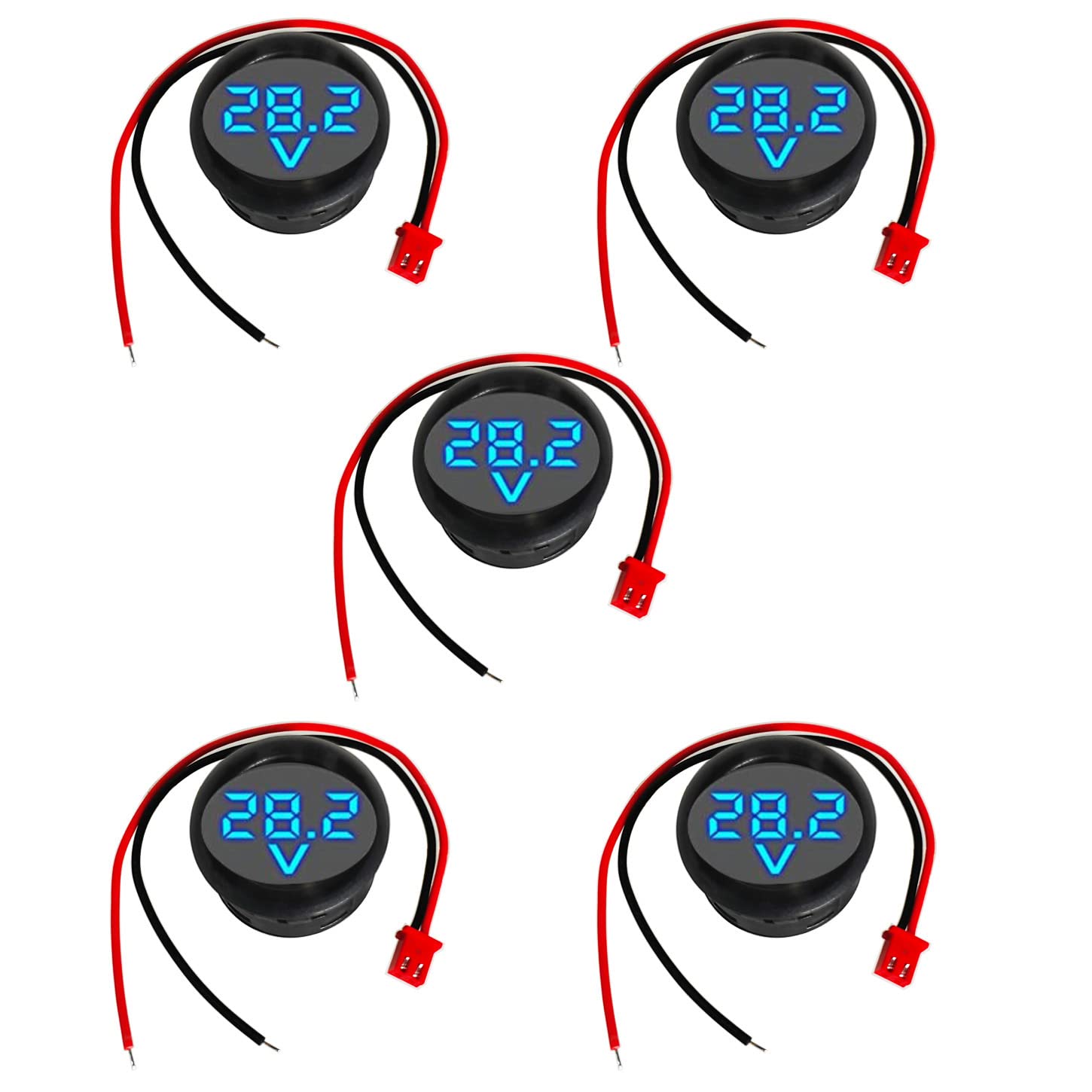 GTIWUNG 5Pcs 4V-100V DC Car LED Digital Voltmeter Display, Round 2 Wire Voltmeter Voltage Monitor Gauge Display for Motorcycle Boat Truck Camper Caravan ATV UTV Marine(Blue)