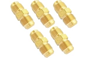 TL TOOLEGIN Brass Flare Union 1/8" OD x 1/8" OD SAE 45 Degree Flared Tube Fitting, 5pcs