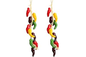 EMIVERY 2Pcs Artificial Hanging Pepper String Fake Colorful Bell Peppers Skewers Simulation Faux Pepper Vegetable Garland Model Ornaments for Home Kitchen Farmhouse Party Wall Decorations Photography Props