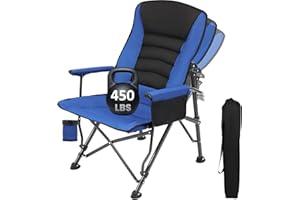 LING RONG Oversized Camping Chair for Adults Heavy Duty,Outdoor Sports Folding Lawn Chairs with High Movable Back, Folding Chairs for Outside(Blue)